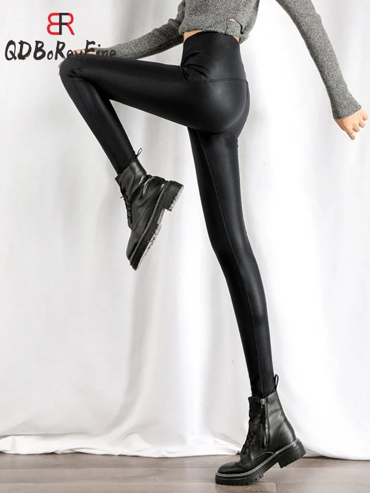 Leggings en similicuir pour femmes, slim en cuir PU