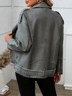 Veste rétro  avec ceinture ample en simili cuir pour femmes