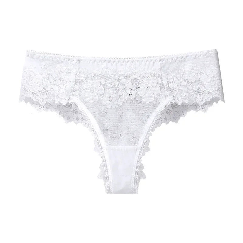 String en dentelle pour femme, taille basse, sous-vêtement transparent