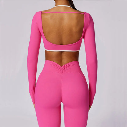 Ensemble Yoga 2 pièces à manches longues soutien-gorge de gymnastique taille haute Leggings Fitness pour femmes