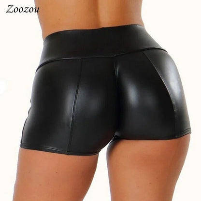 Short taille haute en cuir PU pour femme