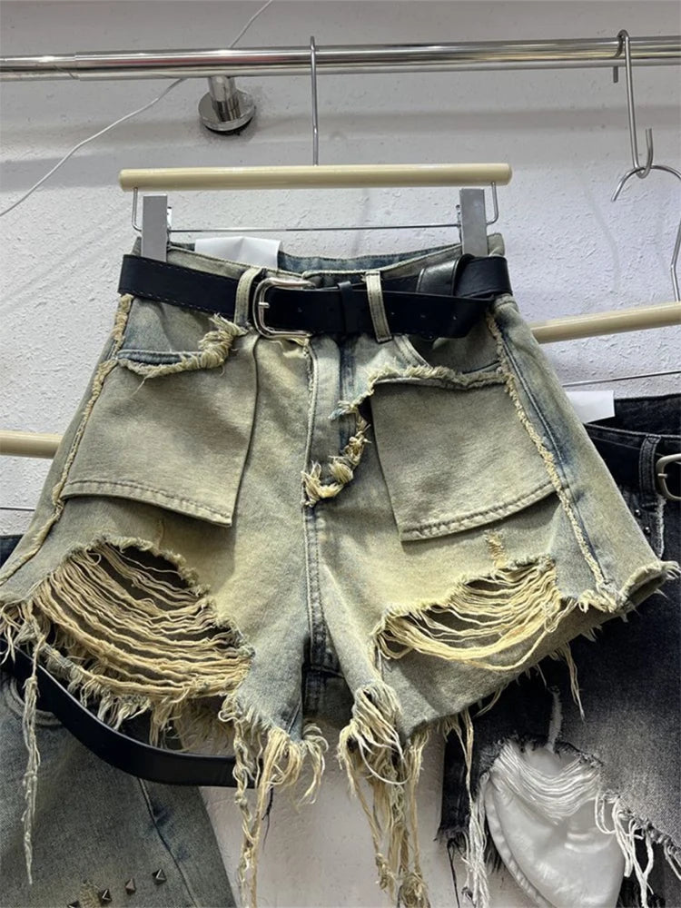 Short en jean déchiré bleu pour femme, short taille haute