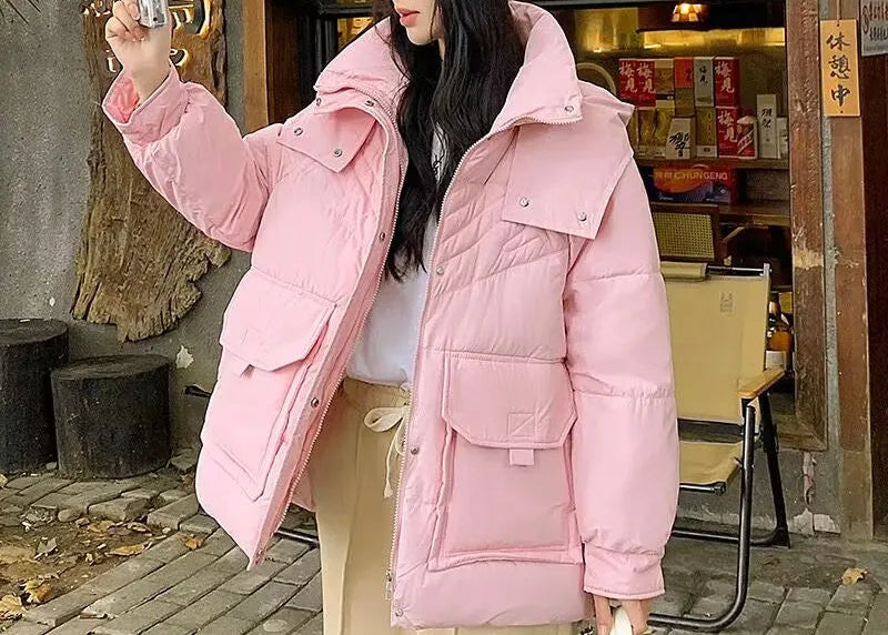 Manteau coréenne à capuche en coton rembourré pour femme