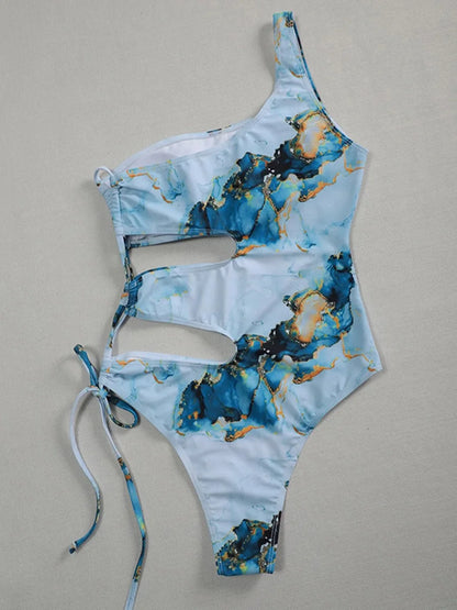 maillots de bain une pièce pour femmes  marbre imprimer une épaule