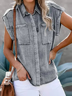 Chemisier sans manches à col rabattu pour femme