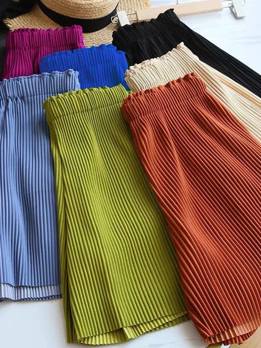 Shorts pour femmes été couleur unie pantalons courts amples taille haute