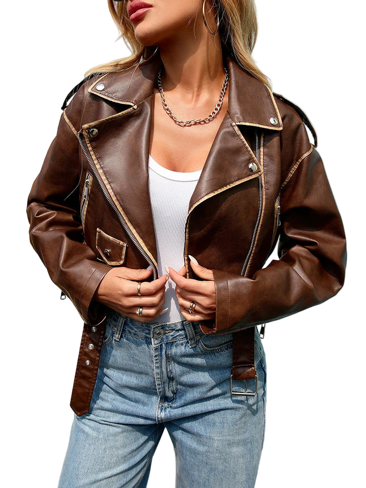 Veste vintage avec ceinture en similicuir pour femme