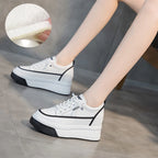 Basket compensées en cuir véritable pour femme