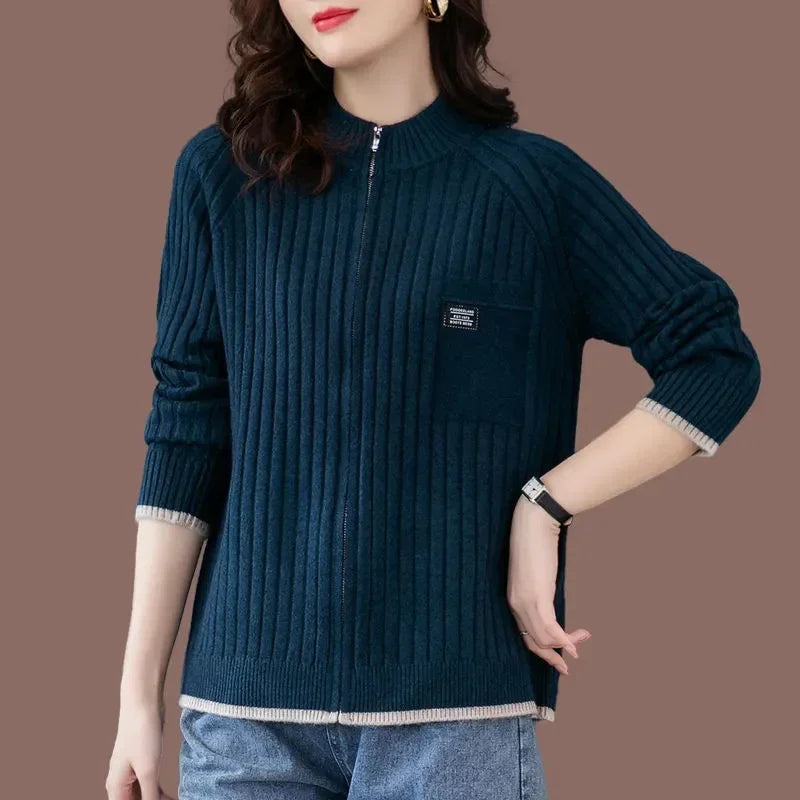 Pull tricoté avec fermeture éclair pour femme,