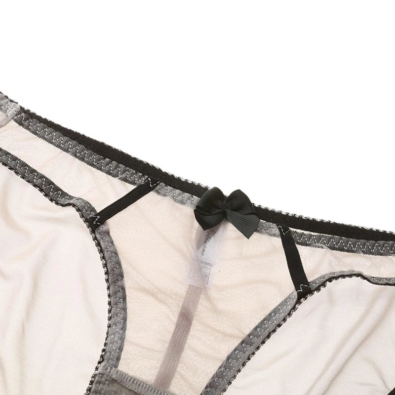 Ensemble soutien-gorge et culotte demi-tasse en maille transparente brodée en dentelle pour femmes