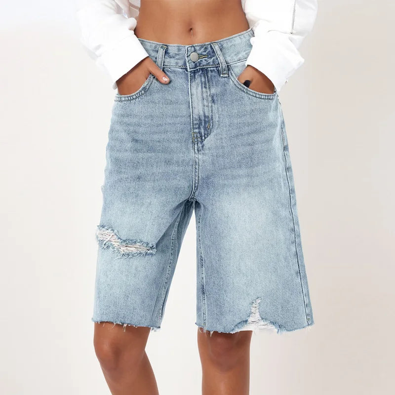 Short en jean taille haute pour femmes