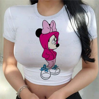 T-shirt Disney  Mickey  pour femmes haut court