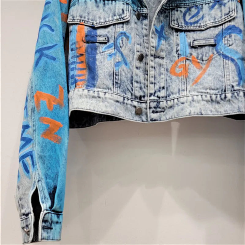 Veste en jean à imprimé graffiti pour femme