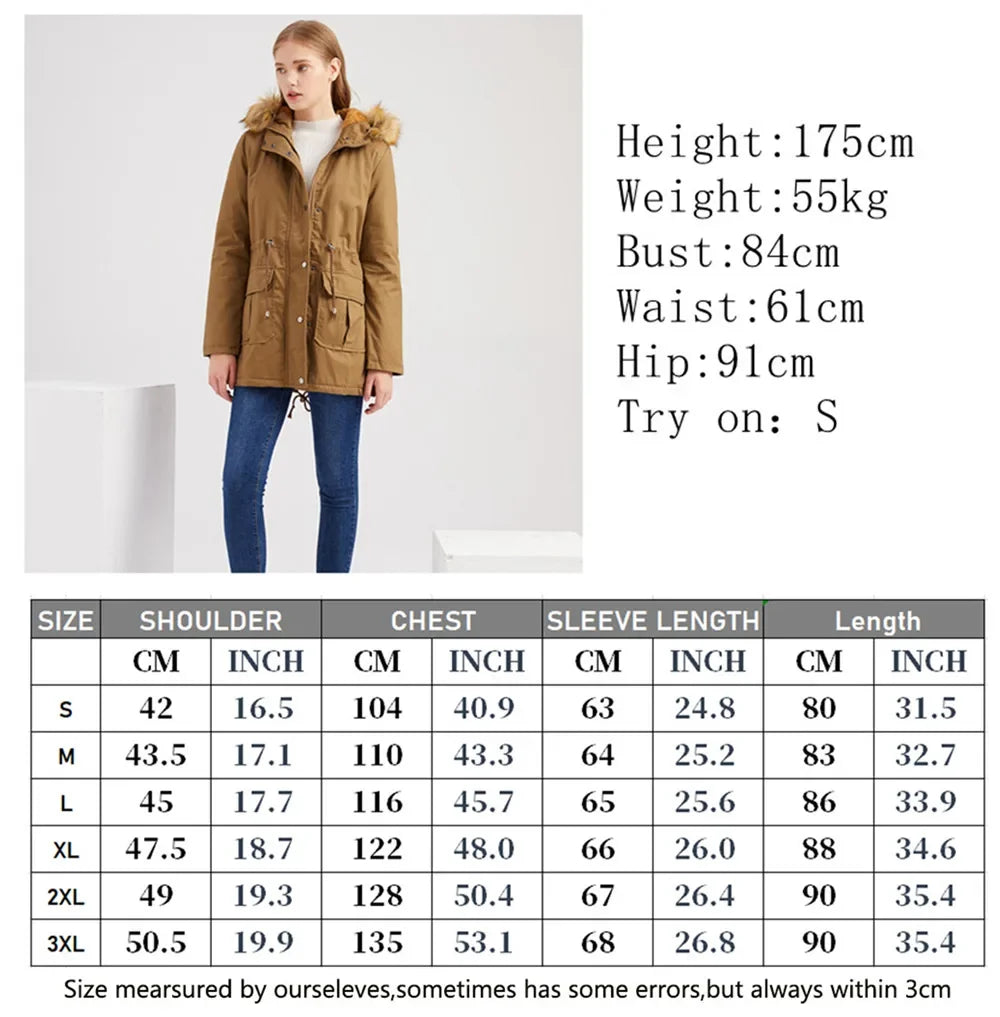 Vestes pour femmes Parkas mode femme vêtements longs manteaux doublure en laine à capuche mince avec col en fourrure