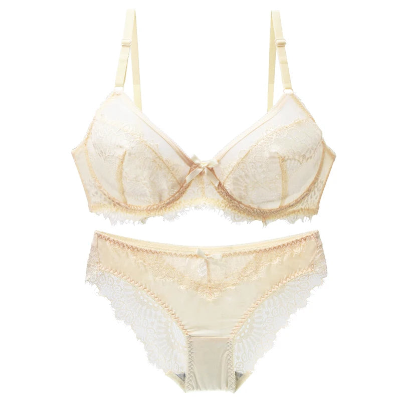 Soutien-gorge Ultra fin et épais en dentelle, culotte Sexy  pour femmes