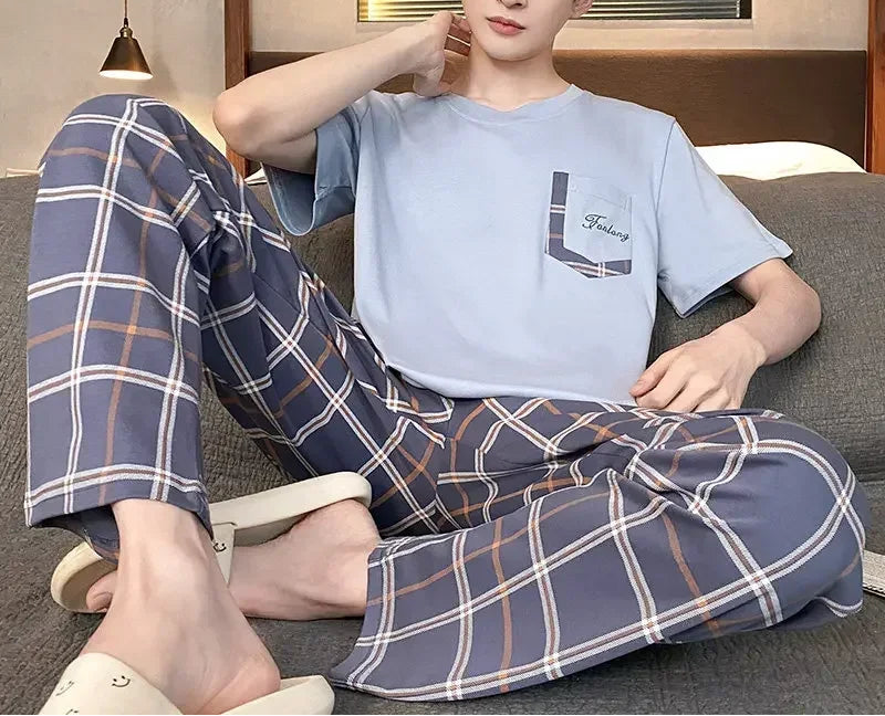 Pyjama d'été en coton tricoté pour hommes