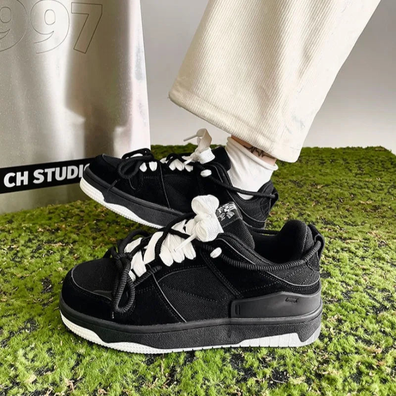 Baskets à lacets à plateforme noire pour hommes