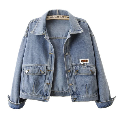 Veste en jean courte ample bleu clair vintage pour femme