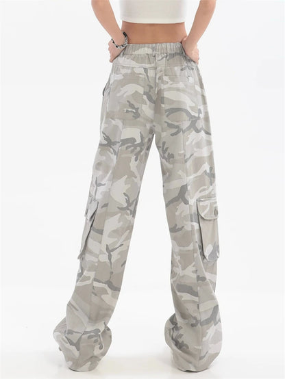 Pantalon cargo camouflage gris pour femme, style vintage