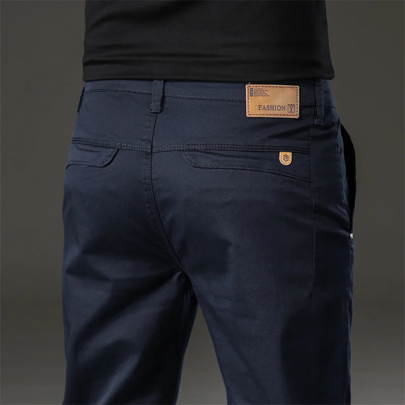 Pantalon droit décontracté en coton pour hommes