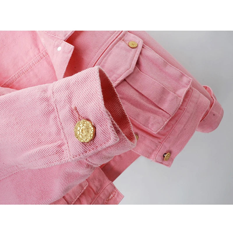 Veste en jean rose à grande poche pour femme