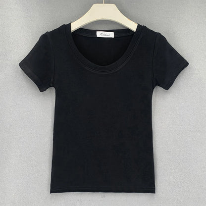 T-shirt manches courtes col rond pour femme, slim et résistant, en coton, décontracté