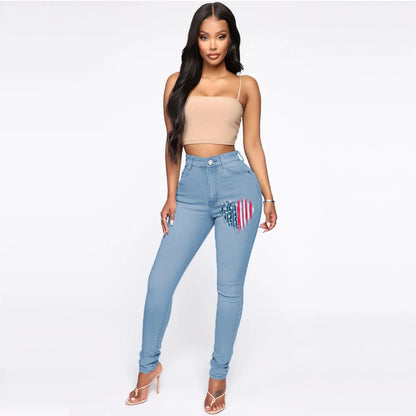 Jean imprimé taille moyenne pour femme