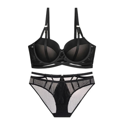 Ensemble de soutien-gorge push-up à bretelles croisées pour femmes, sous-vêtements évidés, dentelle douce, armatures