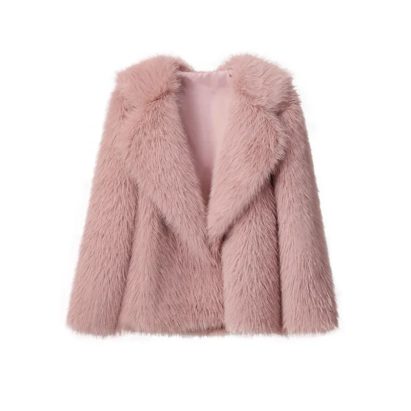 Manteau Respiré en Fausse Fourrure pour Femme, Veste Midi Chic, Col Coloré, Slim