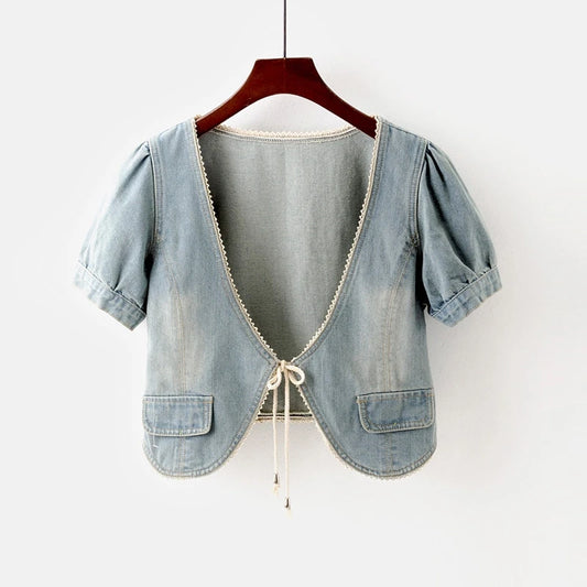 Veste en jean bleu vintage pour femme