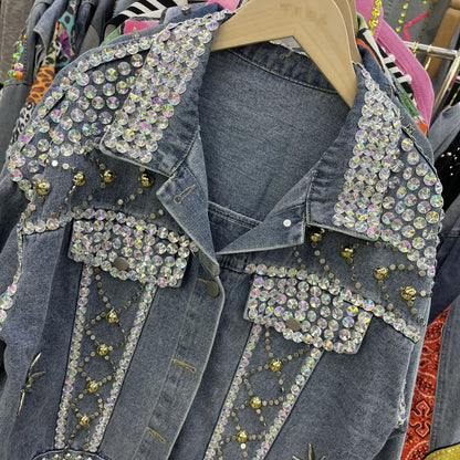 Veste en jean vintage noire et bleue pour femme