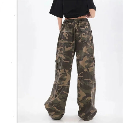 Pantalon cargo camouflage pour femme, pantalon de survêtement grunge à taille élastique