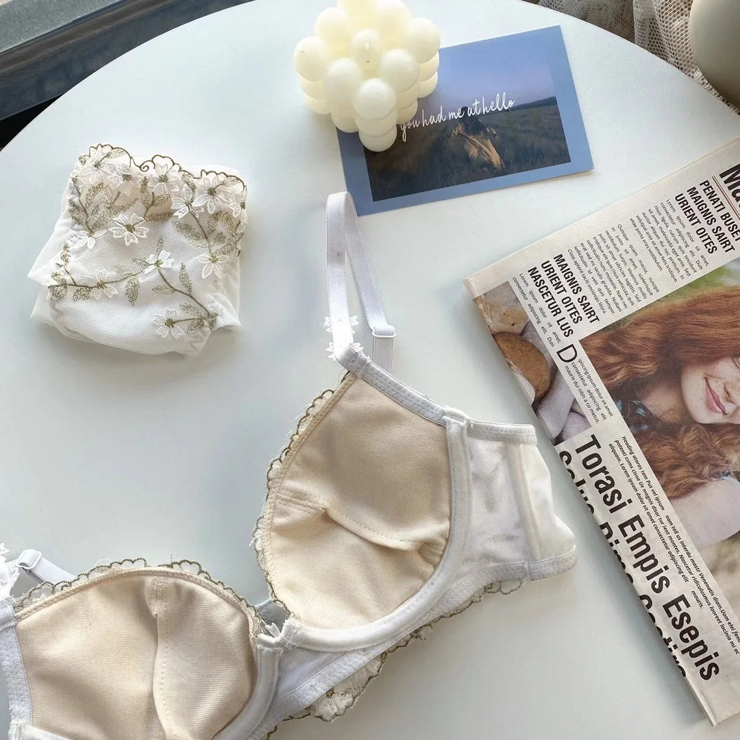 Soutien-gorge réglable en dentelle brodée de fleurs pour femmes