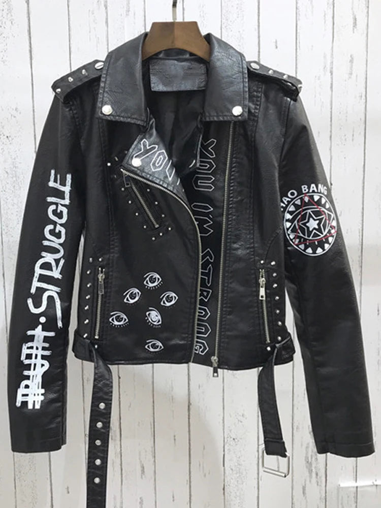 Veste en cuir fermeture éclair ceinture pour femmes