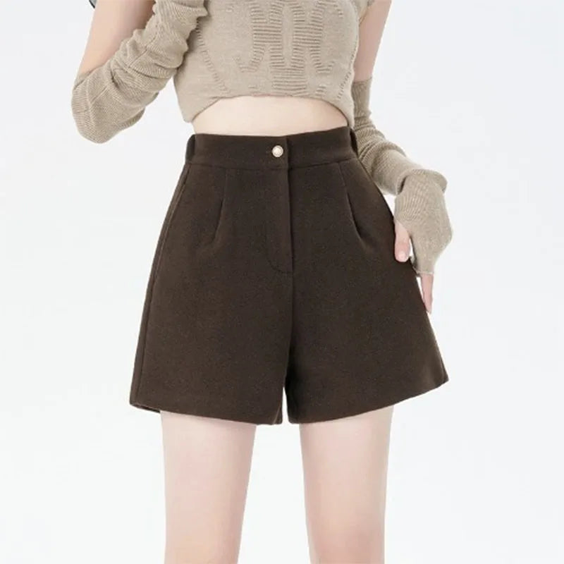 Short en laine pour femme, couleur unie