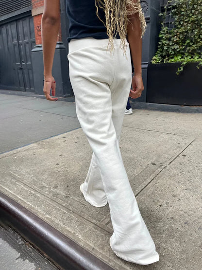 Pantalon Long droit blanc avec cordon de serrage, ourlet brut, doux et mignon, taille haute pour femmes