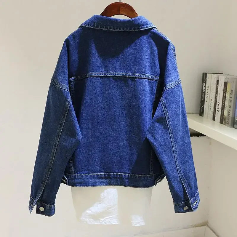 Veste en jean bleu foncé vintage pour femme