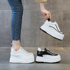 Baskets à plateforme en cuir véritable pour femmes