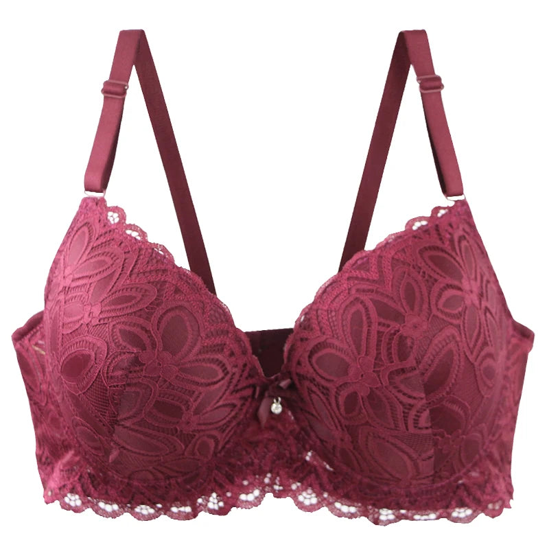 Soutien-gorge push-up sexy en dentelle florale avec armatures et nœud rembourré pour femmes