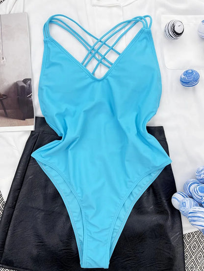 Maillots de bain une pièce pour femme baigneur col en V