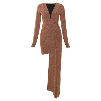 Mini robe courte Sexy à manches longues et col en V pour femme