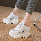 Baskets à compensée en cuir véritable pour femme