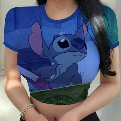 T-shirt Disney stitch  pour femmes haut court