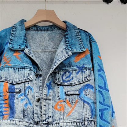 Veste en jean à imprimé graffiti pour femme