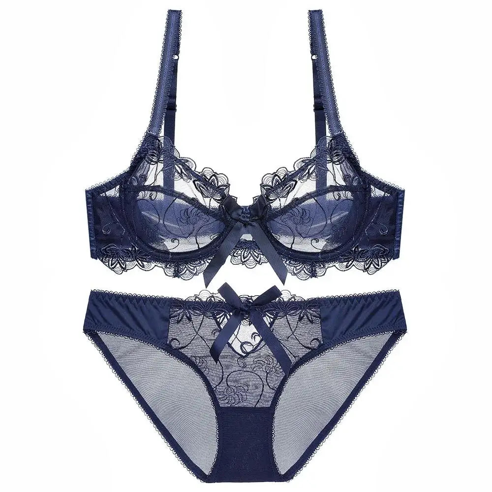 Ensemble de soutiens-gorge en dentelle Ultra-mince pour femmes, brassière à armatures, Perspective, Bralette, Lingerie florale respirante et Sexy avec culotte