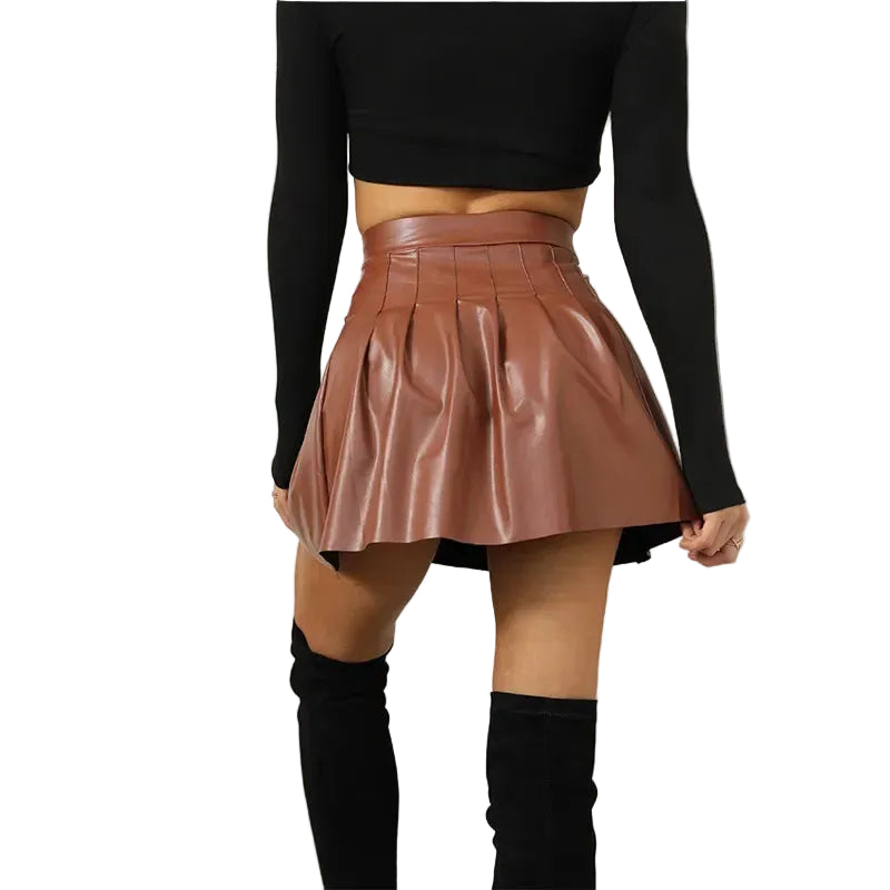 Mini jupes taille haute en cuir PU pour femmes