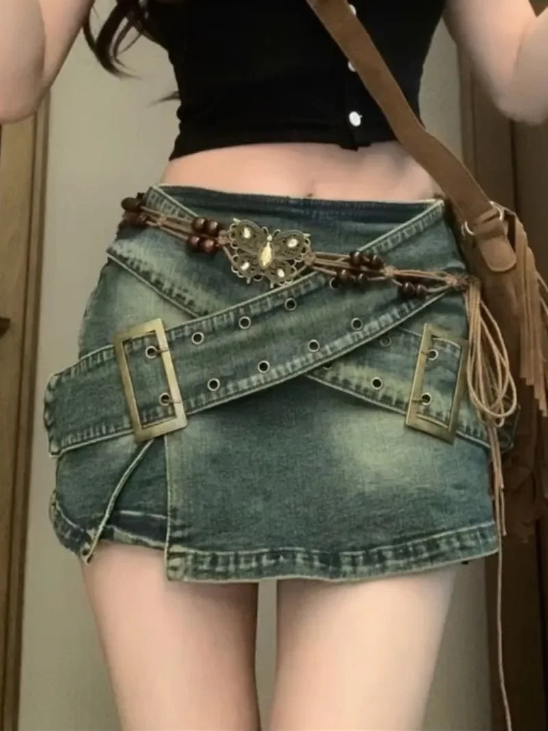 Mini-jupes en jean taille haute pour femme