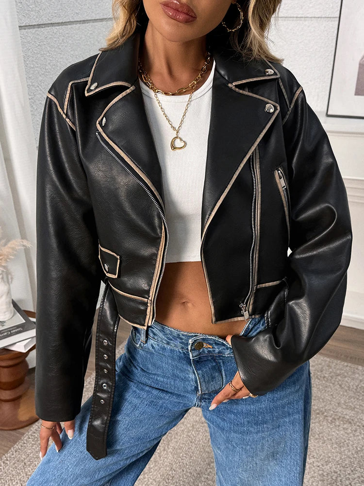 Veste vintage imitation cuir pour femme