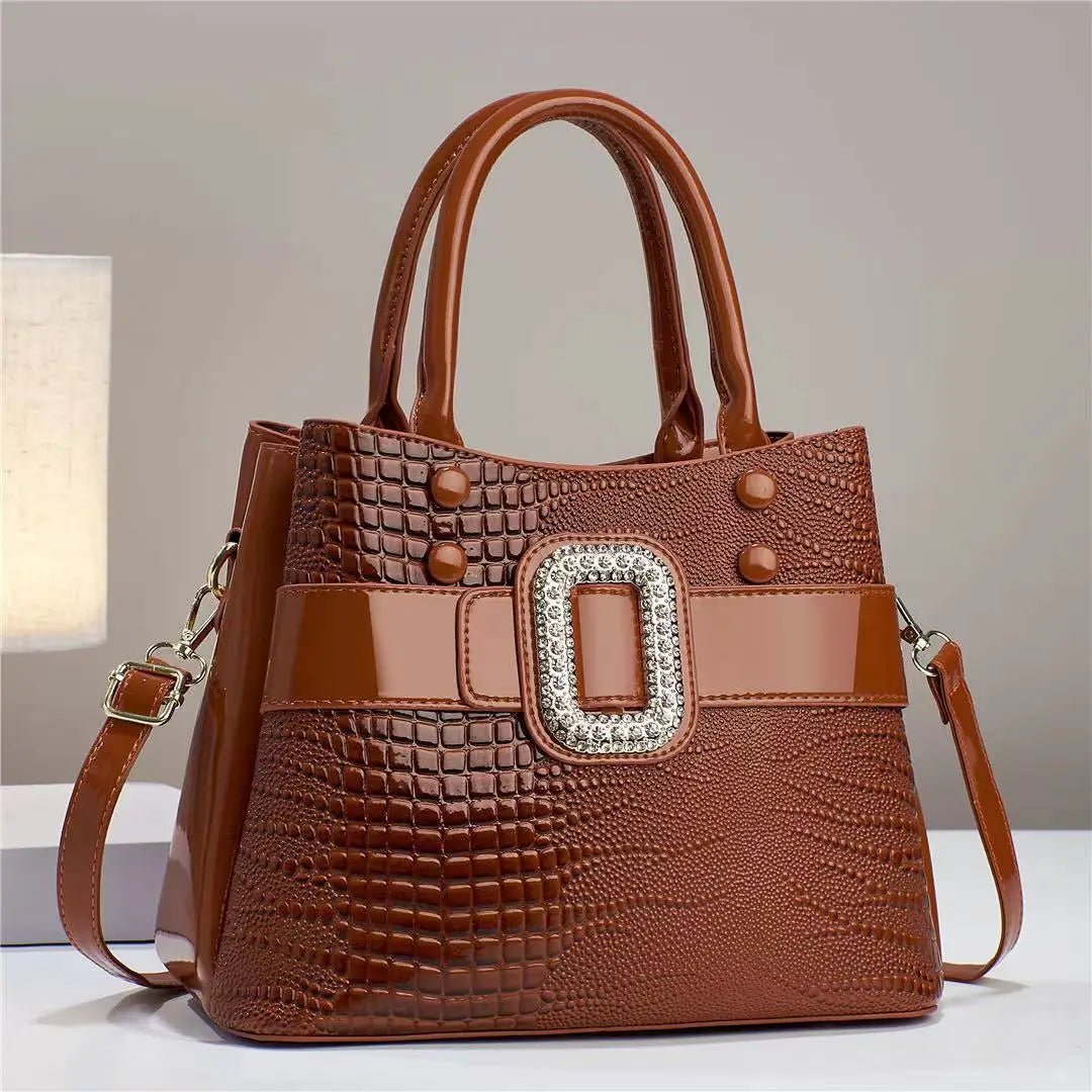 Sacs à bandoulières en diamant pour femmes, cuir verni, motif pierre de crocodile