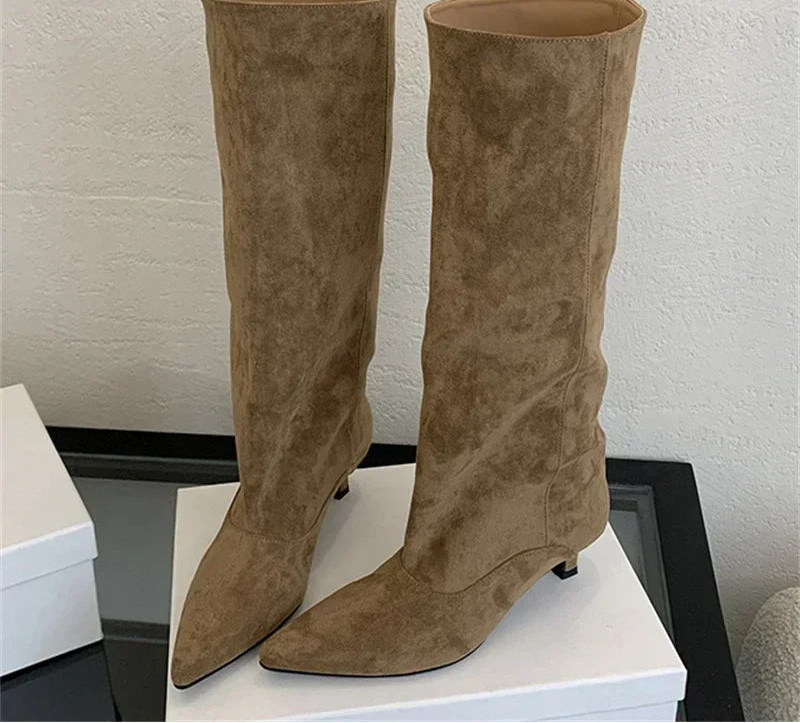 Bottes tendance à talons bas bout pointu pour femmes